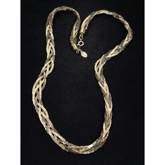 Vintage Braided Nugget Style Chain Two Tone Statement Necklace 24 inch - Picture 2 of 11